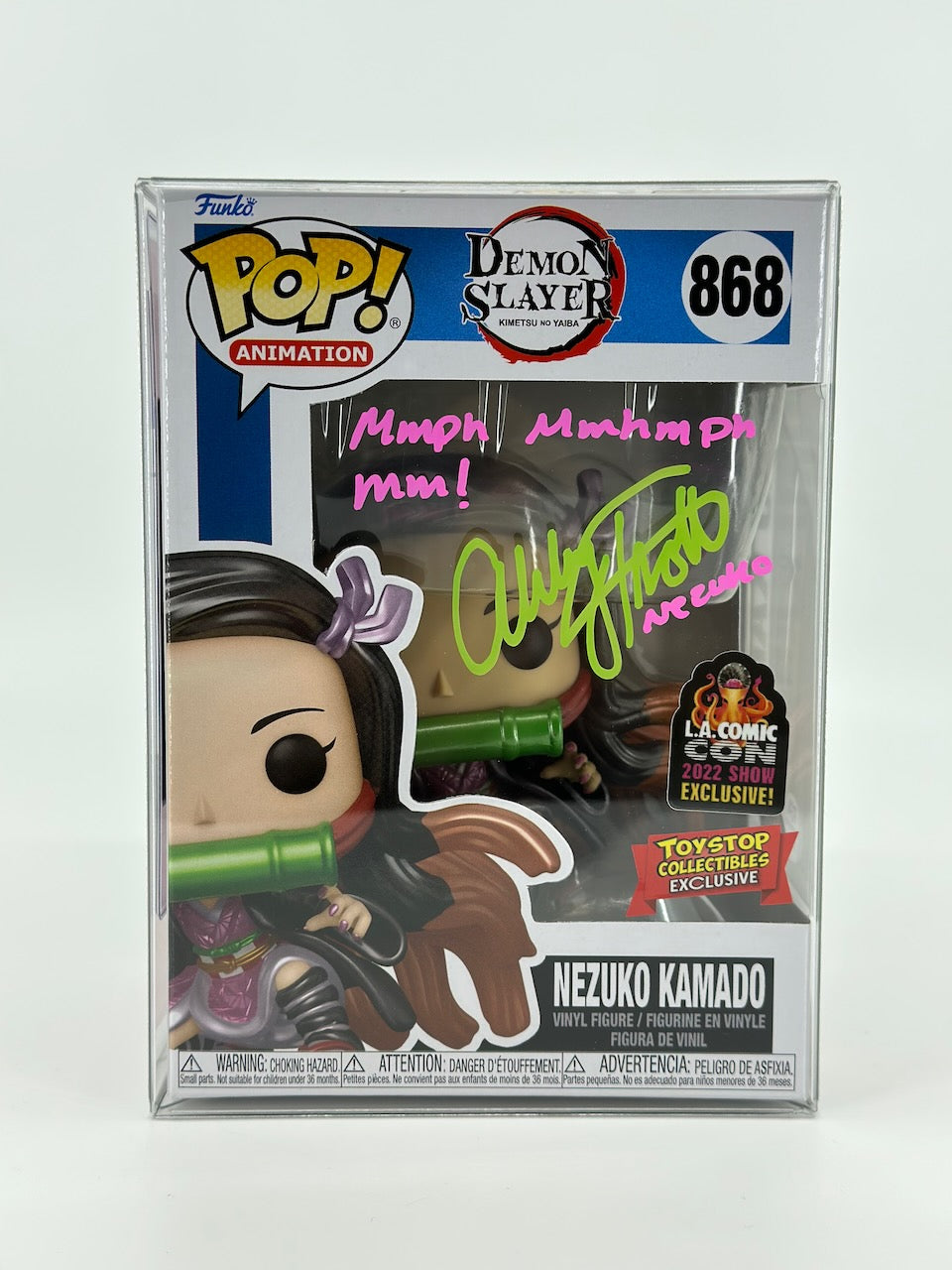 Funko POP! Demon Slayer Nezuko Kamado (Metallic) 2022 LACC Exclusive Abby Trott Signed & Quote with PSA COA