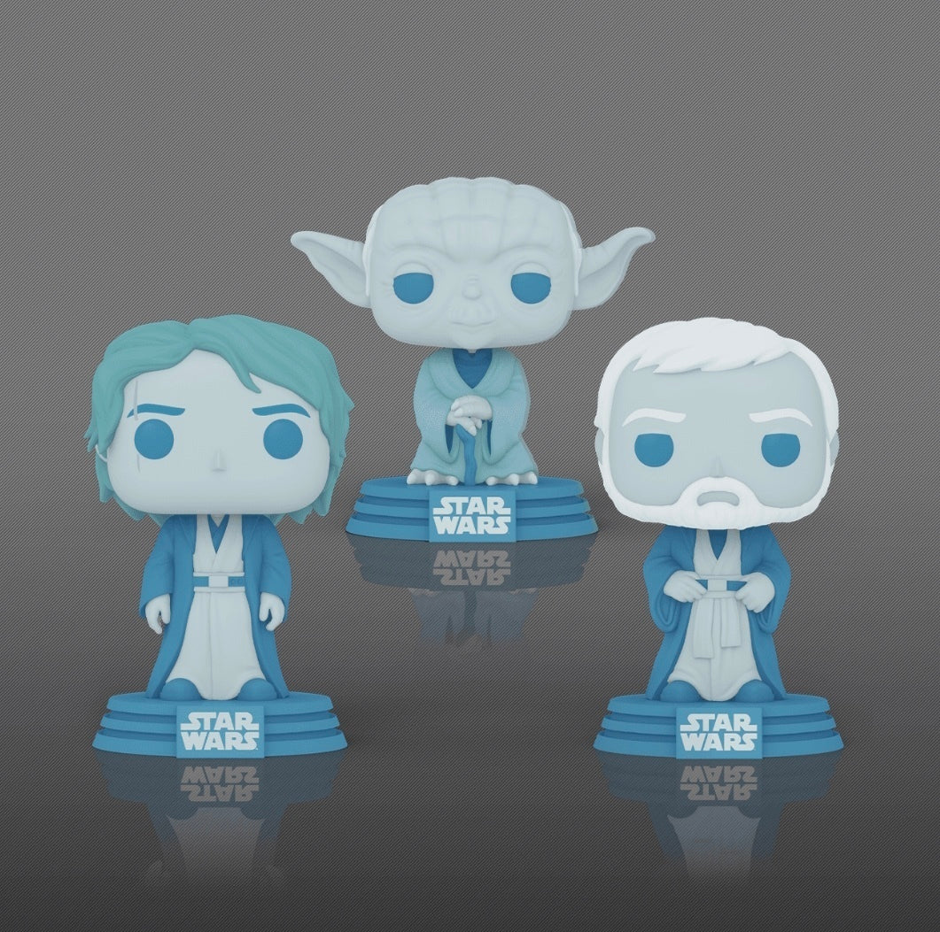 Funko POP! Star Wars Across the Galaxy: Force Ghost 3-pack Anakin Skywalker, Yoda, Obi-wan Kenobi (Endor) GITD Amazon Exclusive