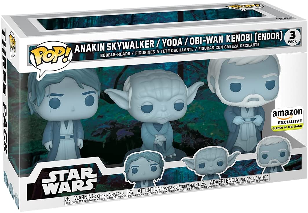 Funko POP! Star Wars Across the Galaxy: Force Ghost 3-pack Anakin Skywalker, Yoda, Obi-wan Kenobi (Endor) GITD Amazon Exclusive