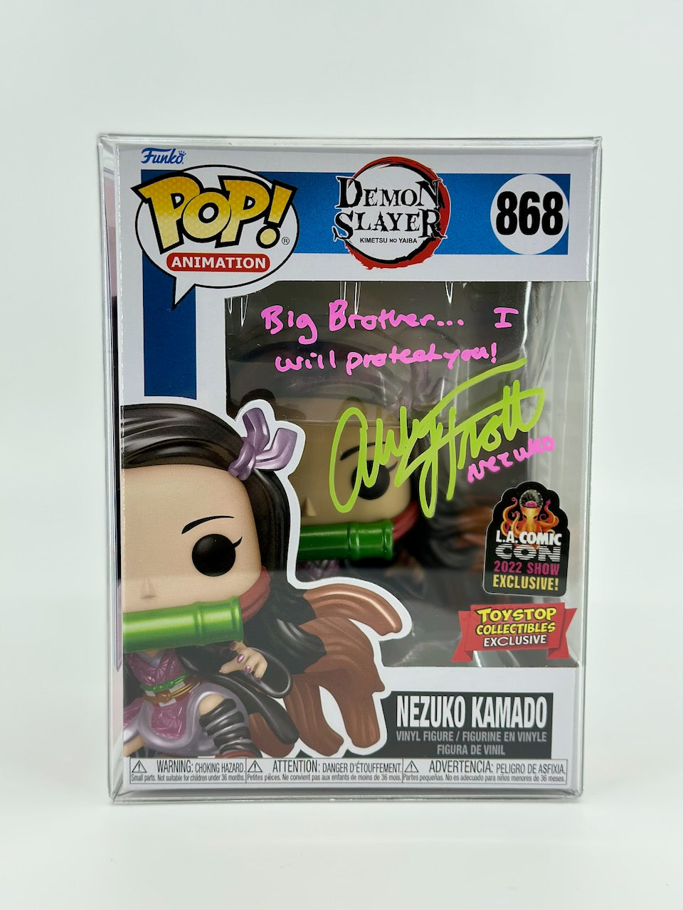 Funko POP! Demon Slayer Nezuko Kamado (Metallic) 2022 LACC Exclusive Abby Trott Signed & Quote with PSA COA